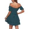 imageLYANER Womens Tie Back Off Shoulder Wrap Layer Ruffle Short Sleeve Mini DressTeal Blue