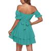 imageLYANER Womens Tie Back Off Shoulder Wrap Layer Ruffle Short Sleeve Mini DressTurquoise