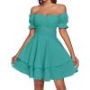 imageLYANER Womens Tie Back Off Shoulder Wrap Layer Ruffle Short Sleeve Mini DressTurquoise