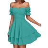 imageLYANER Womens Tie Back Off Shoulder Wrap Layer Ruffle Short Sleeve Mini DressTurquoise