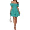 imageLYANER Womens Tie Back Off Shoulder Wrap Layer Ruffle Short Sleeve Mini DressTurquoise