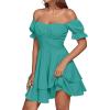 imageLYANER Womens Tie Back Off Shoulder Wrap Layer Ruffle Short Sleeve Mini DressTurquoise