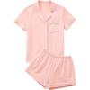 imageLYANER Womens Pajamas Set Heart Print Button Short Sleeve Shirt with Shorts Sleepwear PJs SetLight Coral Pink