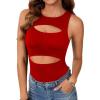 imageLYANER Womens Sleeveless Bodysuits Sexy Cut Out Front Body Suits Stretchy Tank Leotards TopsRed