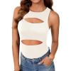 imageLYANER Womens Sleeveless Bodysuits Sexy Cut Out Front Body Suits Stretchy Tank Leotards TopsWhite