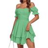 imageLYANER Womens Tie Back Off Shoulder Wrap Layer Ruffle Short Sleeve Mini DressGrass Green