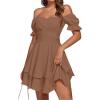 imageLYANER Womens Tie Back Off Shoulder Wrap Layer Ruffle Short Sleeve Mini DressLight Brown