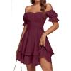 imageLYANER Womens Tie Back Off Shoulder Wrap Layer Ruffle Short Sleeve Mini DressPure Dark Red