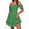 imageLYANER Womens Tie Back Off Shoulder Wrap Layer Ruffle Short Sleeve Mini DressSolid Grass Green