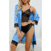 imageLYANER Womens 4pcs Sleepwear Satin Floral Lace Trim Cami Pajama Set with RobeBright Blue