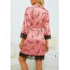 imageLYANER Womens 4pcs Sleepwear Satin Floral Lace Trim Cami Pajama Set with RobeCoral Pink Print