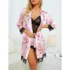 imageLYANER Womens 4pcs Sleepwear Satin Floral Lace Trim Cami Pajama Set with RobeLight Pink Print