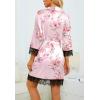 imageLYANER Womens 4pcs Sleepwear Satin Floral Lace Trim Cami Pajama Set with RobeLight Pink Print