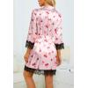 imageLYANER Womens 4pcs Sleepwear Satin Floral Lace Trim Cami Pajama Set with RobePink Red Print