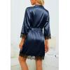imageLYANER Womens 4pcs Sleepwear Satin Floral Lace Trim Cami Pajama Set with RobePure Navy Blue