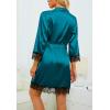 imageLYANER Womens 4pcs Sleepwear Satin Floral Lace Trim Cami Pajama Set with RobePure Teal Blue