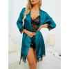 imageLYANER Womens 4pcs Sleepwear Satin Floral Lace Trim Cami Pajama Set with RobePure Teal Blue
