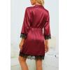 imageLYANER Womens 4pcs Sleepwear Satin Floral Lace Trim Cami Pajama Set with RobePure Wine Red