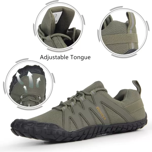 imageWeweya Barefoot Shoes Men Minimalist Running Cross Training ShoeArmy Green Adjustable Tongue