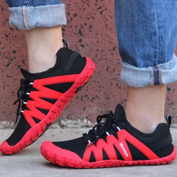 imageWeweya Barefoot Shoes Men Minimalist Running Cross Training ShoeBlackRed