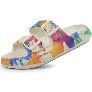 imageWeweya Sandals for Women and Men  Pillow Slippers  Double Buckle Adjustable Slides  EVA Flat SandalsColorful Beige
