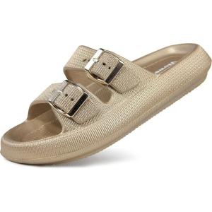 imageWeweya Sandals for Women and Men  Pillow Slippers  Double Buckle Adjustable Slides  EVA Flat SandalsGold