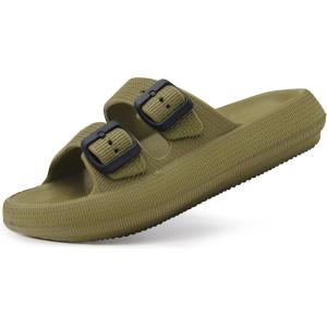 imageWeweya Sandals for Women and Men  Pillow Slippers  Double Buckle Adjustable Slides  EVA Flat SandalsGreen