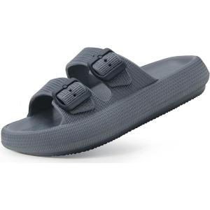 imageWeweya Sandals for Women and Men  Pillow Slippers  Double Buckle Adjustable Slides  EVA Flat SandalsGrey