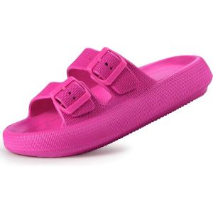 imageWeweya Sandals for Women and Men  Pillow Slippers  Double Buckle Adjustable Slides  EVA Flat SandalsHot Pink