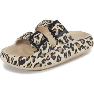 imageWeweya Sandals for Women and Men  Pillow Slippers  Double Buckle Adjustable Slides  EVA Flat SandalsLeopard
