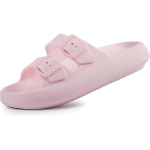 imageWeweya Sandals for Women and Men  Pillow Slippers  Double Buckle Adjustable Slides  EVA Flat SandalsLight Pink