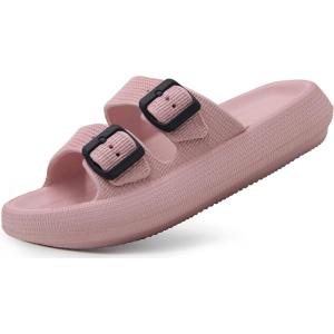 imageWeweya Sandals for Women and Men  Pillow Slippers  Double Buckle Adjustable Slides  EVA Flat SandalsPink