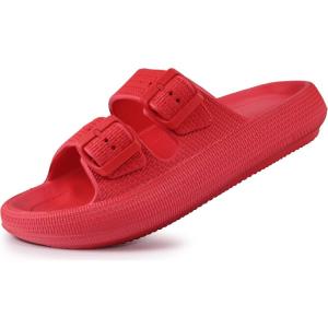 imageWeweya Sandals for Women and Men  Pillow Slippers  Double Buckle Adjustable Slides  EVA Flat SandalsRed