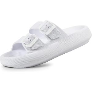 imageWeweya Sandals for Women and Men  Pillow Slippers  Double Buckle Adjustable Slides  EVA Flat SandalsWhite