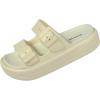 imageWeweya Platform Sandals for Women  Double Layer Slip On Sandals  Adjustable Buckle Casual SandalsBeige