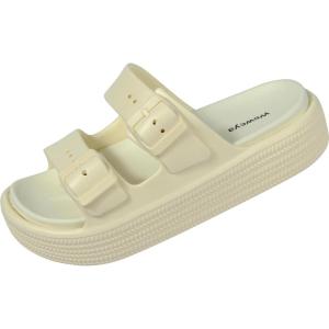 imageWeweya Platform Sandals for Women  Double Layer Slip On Sandals  Adjustable Buckle Casual SandalsBeige
