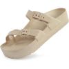imageWeweya Womens Sandal with Arch Support  Adjustable Buckle Straps Beach Slides  Summer Lightweight Flip Flops SandalsLight Brown