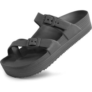 imageWeweya Womens Sandal with Arch Support  Adjustable Buckle Straps Beach Slides  Summer Lightweight Flip Flops SandalsGrey