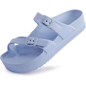 imageWeweya Womens Sandal with Arch Support  Adjustable Buckle Straps Beach Slides  Summer Lightweight Flip Flops SandalsLight Blue