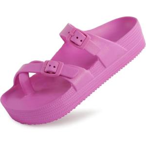 imageWeweya Womens Sandal with Arch Support  Adjustable Buckle Straps Beach Slides  Summer Lightweight Flip Flops SandalsRose
