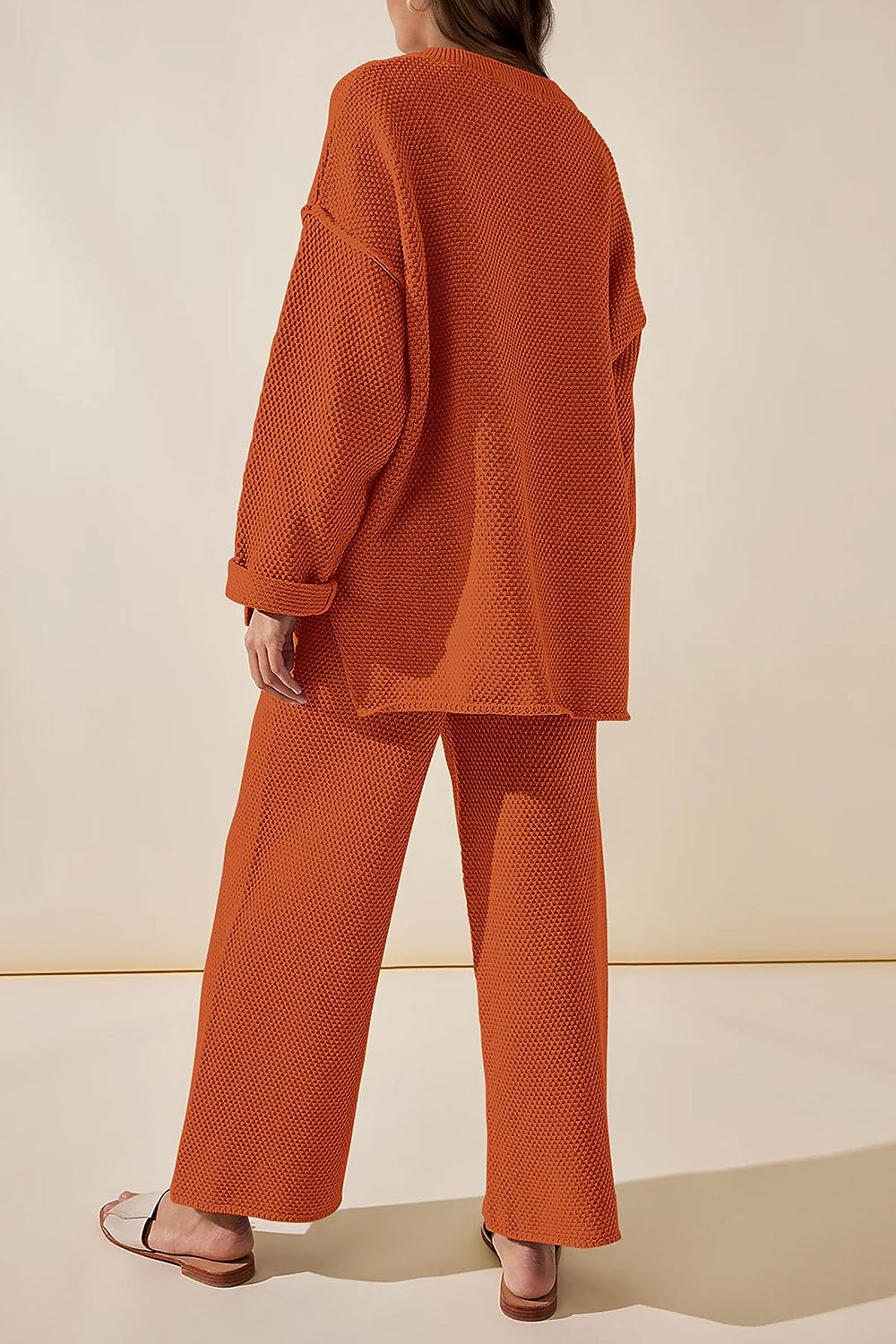 imagePRETTYGARDEN Womens 2 Piece Tracksuit Outfits 2023 Fall Knit Sweater And Wide Leg Pants Sweatsuit Lounge SetsCaramel