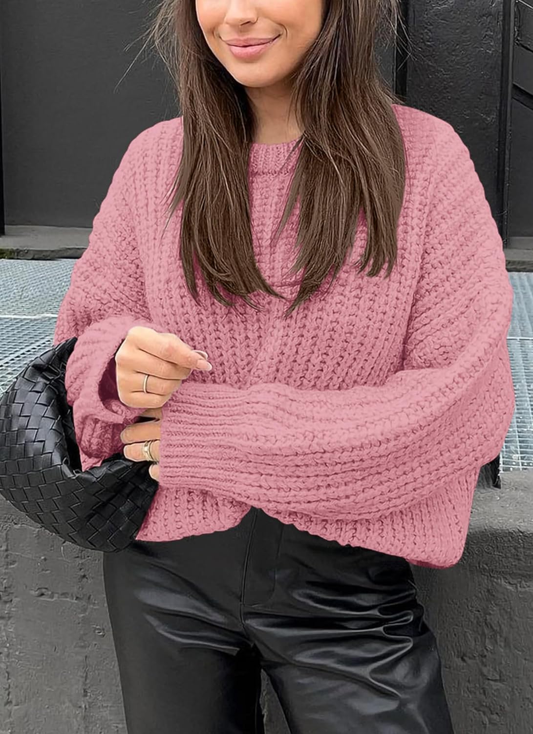 imagePRETTYGARDEN Womens Fall Sweaters Casual Long Sleeve Pullover Crewneck Ribbed Knit Jumper Tops Plain BlousePink