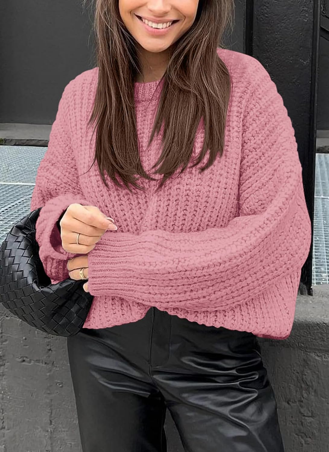 imagePRETTYGARDEN Womens Fall Sweaters Casual Long Sleeve Pullover Crewneck Ribbed Knit Jumper Tops Plain BlousePink