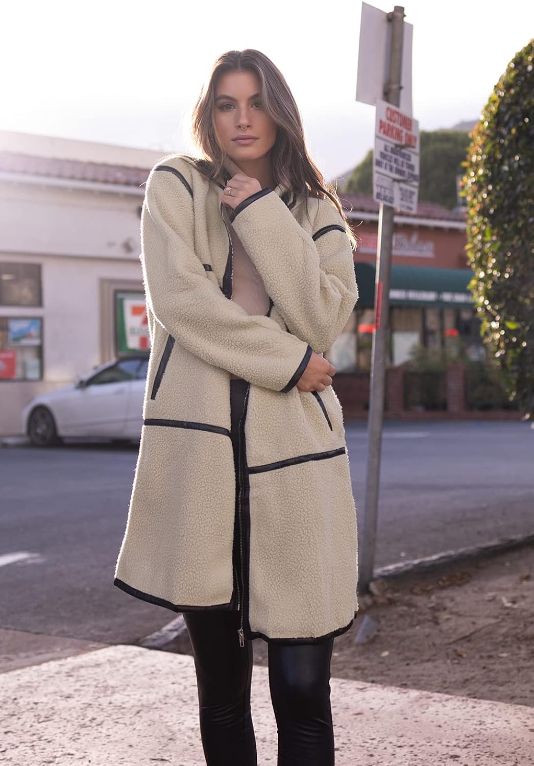 imagePRETTYGARDEN Womens Full Zip Fleece Jacket Long Sleeve Lapel Warm Winter Sherpa Coat With PocketsBeige Apricot