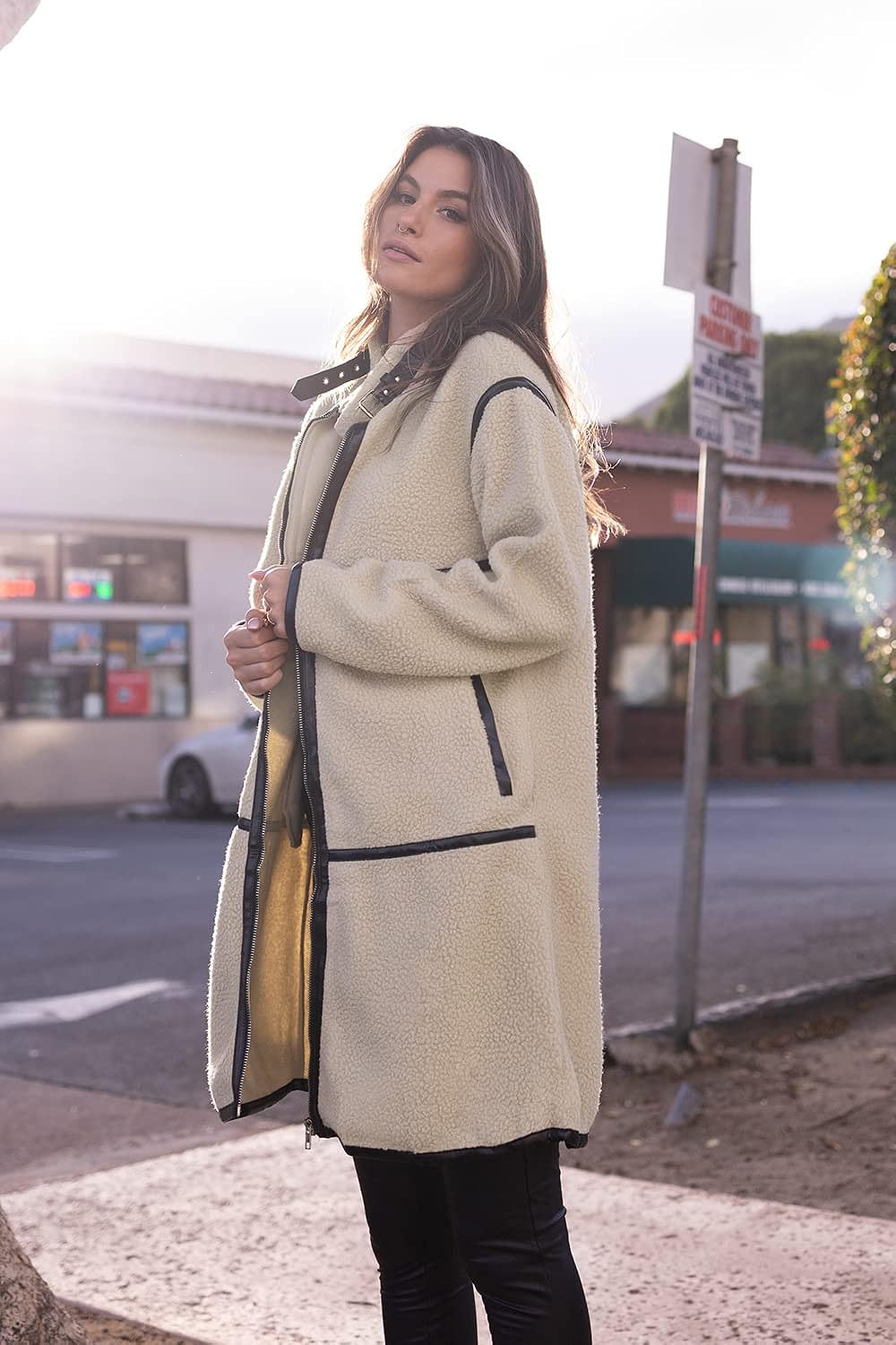 imagePRETTYGARDEN Womens Full Zip Fleece Jacket Long Sleeve Lapel Warm Winter Sherpa Coat With PocketsBeige Apricot