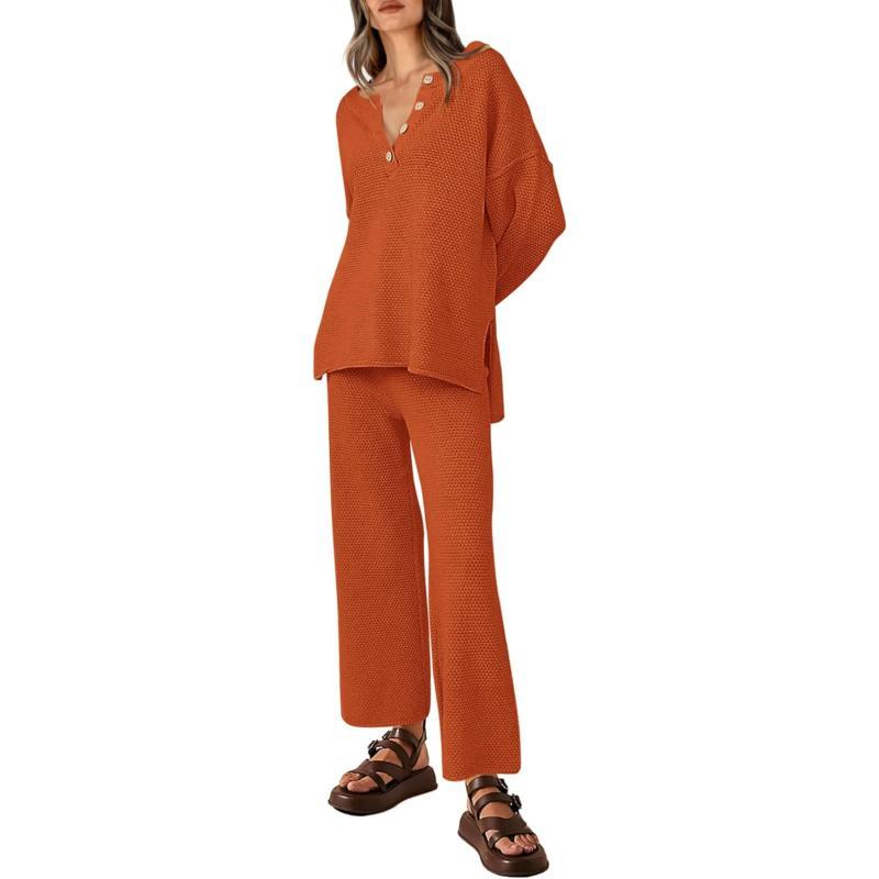 imagePRETTYGARDEN Womens 2 Piece Tracksuit Outfits 2023 Fall Knit Sweater And Wide Leg Pants Sweatsuit Lounge SetsCaramel