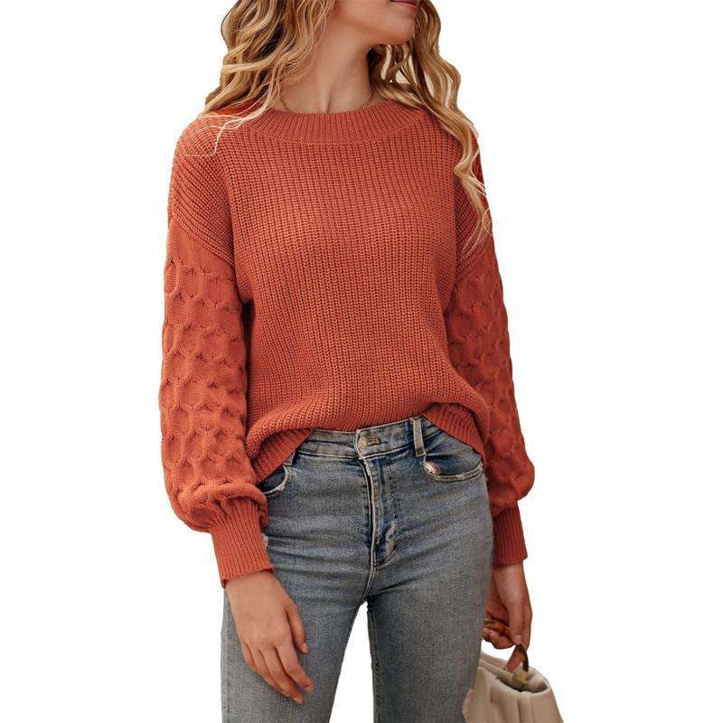 imagePRETTYGARDEN Womens Pullover Sweater Casual Long Sleeve Crewneck Loose Chunky Knit Jumper TopsOrange
