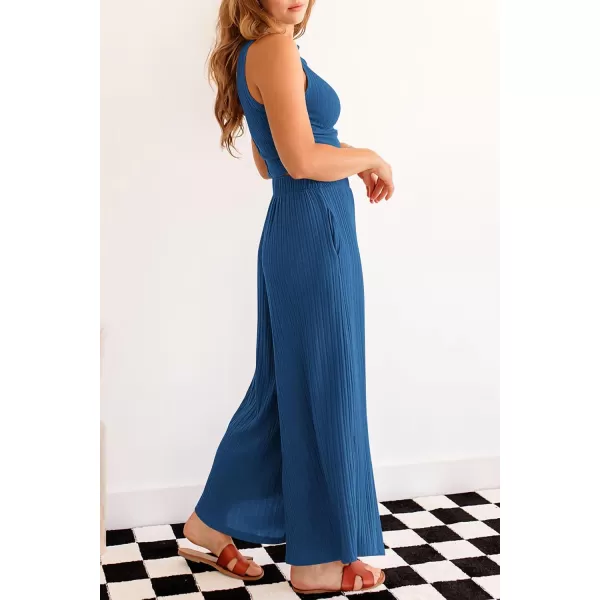 imagePRETTYGARDEN 2 Piece Outfits for Women Summer Casual Tank Tops and Wide Leg Pants Lounge Sets TracksuitsBlue