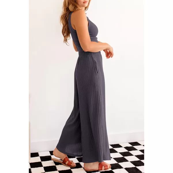 imagePRETTYGARDEN 2 Piece Outfits for Women Summer Casual Tank Tops and Wide Leg Pants Lounge Sets TracksuitsDark Grey