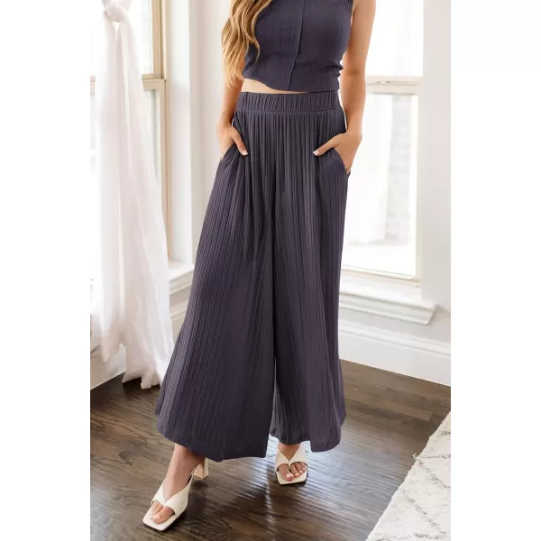 imagePRETTYGARDEN 2 Piece Outfits for Women Summer Casual Tank Tops and Wide Leg Pants Lounge Sets TracksuitsDark Grey